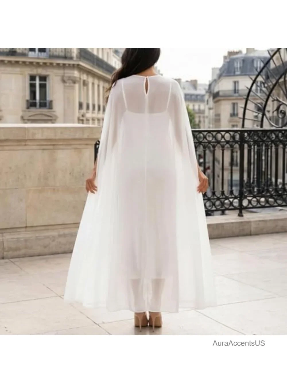 Chiffon Cape Sheer Long Shawl High-Low Capelet Evening Dress Cover Up
